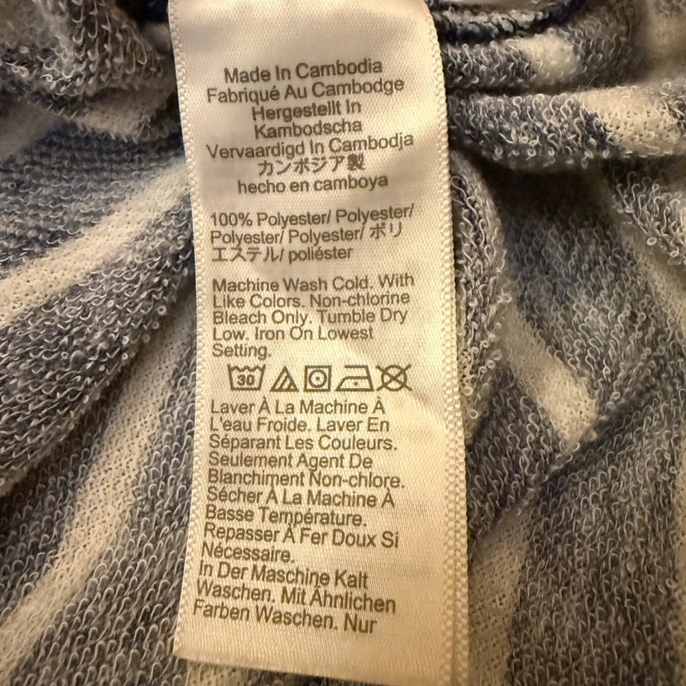 J Crew Blue and White Striped Henley Hooded Pullover Mens Large EUC